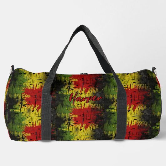 名前、赤い黄色の緑の黒を絵を描追加 ダッフルバッグ (正面)