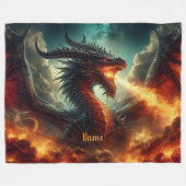 名前、赤オレンジ色の黄色、火の呼吸ドラゴンを追加 フリースブランケット (正面(横))
