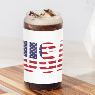 名前、赤白青USAステンシル16oz. ガラス缶