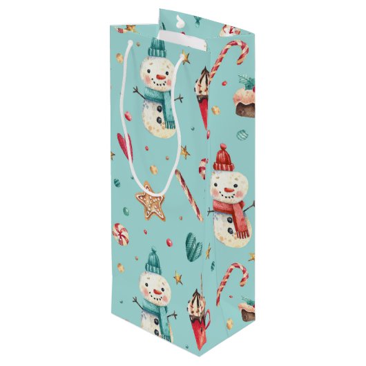名前、雪だるま&スイーツホリデーワイン抱き枕 ワインギフトバッグ (裏面アングル)