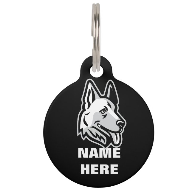 名前 電話番号などを追加 黒白 ジャーマンシェパード GSD ペット　ネームタグ (正面)