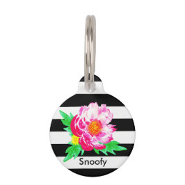 名前&電話番号ピンク、ブラック&ホワイトペットタグ ペット　ネームタグ