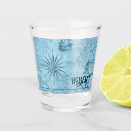 名前、青フェイク旧世界地図1.5oz ショットグラス