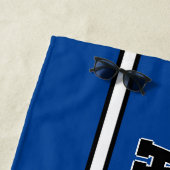 名前、青、白の航海のストライプ文字を追加 ビーチタオル (インサイチュ)