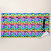 名前、音楽ノートカラフル抽象芸術の追加 ビーチタオル (正面)