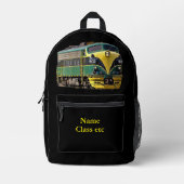 名前、黄色の緑のディーゼル機関車を黒に追加 プリントバックパック (正面)