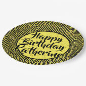 名前:黄色/黒のハッピーバースデー対角線ストライプ ペーパープレート (アングル)
