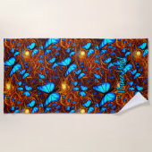 名前、黄金の渦巻きに明るい青の蝶を追加 ビーチタオル (正面)