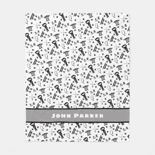 名前、黒い灰色の忍者パターン毛布 フリースブランケット (正面)