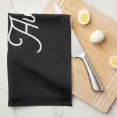 名前 |黒のエレガントヴィンテージホワイトスクリプト キッチンタオル (四つ折り)