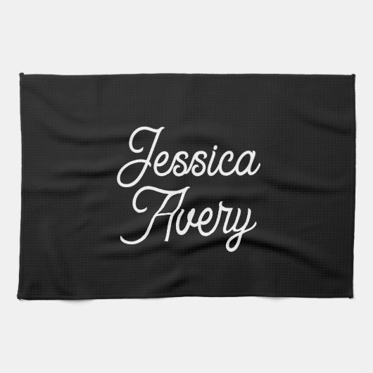 名前 |黒のエレガントヴィンテージホワイトスクリプト キッチンタオル (横)