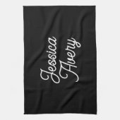 名前 |黒のエレガントヴィンテージホワイトスクリプト キッチンタオル (縦)