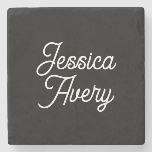 名前 |黒のエレガントヴィンテージホワイトスクリプト ストーンコースター (正面)