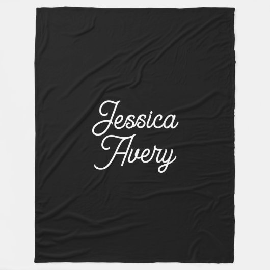 名前 |黒のエレガントヴィンテージホワイトスクリプト フリースブランケット (正面)