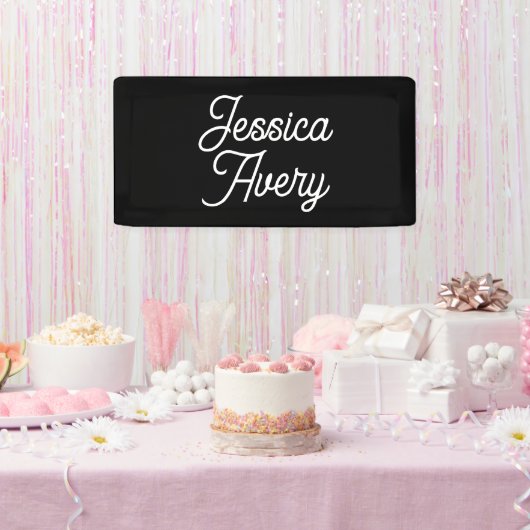 名前 |黒のエレガントヴィンテージホワイトスクリプト 横断幕 (パーティー)