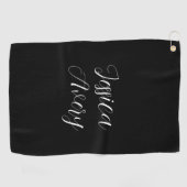 名前 |黒エレガントの編集可能な白のスクリプト ゴルフタオル (横)