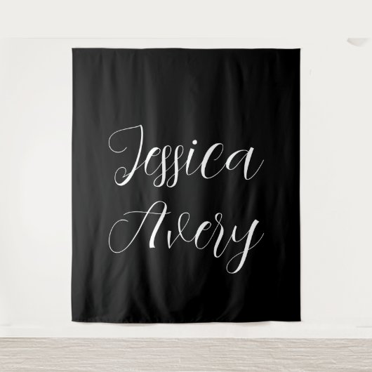 名前 |黒エレガントの編集可能な白のスクリプト タペストリー (正面)