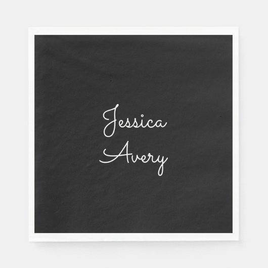 名前 |黒クールの編集可能な白のスクリプト スタンダードランチョンナプキン (正面)