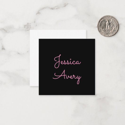 名前 |黒クール色の編集可能ピンクスクリプト ノートカード (正面/裏面インサイチュ)