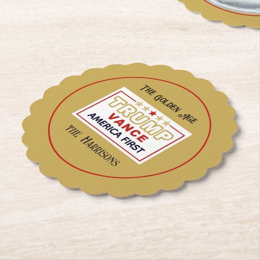 名前， 2025 Trump-Vance America First, 4-in Round ペーパーコースター (アングル)