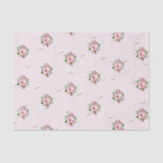 名前、3つのティッシュシート、ピンクポインセチア模様 薄葉紙 (正面)