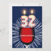 名前、32番目の誕生日パーティーの招待、ワインの追加 招待状 (正面)