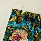 名前、3Dピンクの花の緑の葉青色を追加 ビーチタオル (インサイチュ)