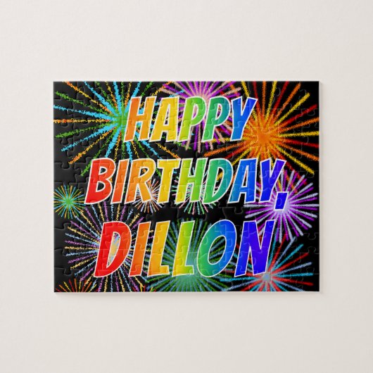 名前「DILLON」、お祝い「HAPPY+BIRTHDAY」 ジグソーパズル (横)