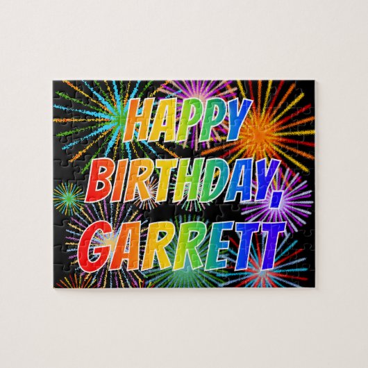 名前「GARRETT」、お祝い「HAPPY BIRTHDAY」 ジグソーパズル (横)