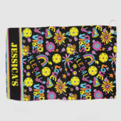 名前、Groovy、レトロ90s、黒 ゴルフタオル (横)