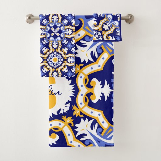 名前💙💛 perwinkle、青と黄色のアズレホス バスタオルセット (インサイチュ)
