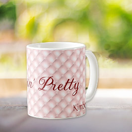 名前、Sippin' Pretty ピンクのタフト柄 11oz コーヒーマグ コーヒーマグカップ