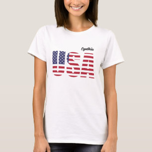 名前， USAステンシルデザイン，基本女性 Tシャツ