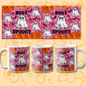 名前BOOを追加！オレンジ不気味とピンク、白幽霊 コーヒーマグカップ