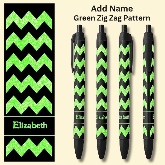 名前Bright Green Zig Zag on Black 黒ボールペン