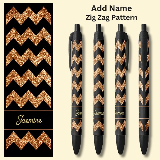 名前Bronze Brown Zig Zag on Black 黒ボールペン