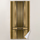 名前Brown Tan Beigeメタリックテクスチャを追加 ビーチタオル (正面)