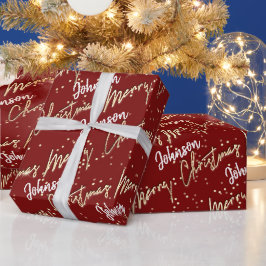 名前Burgundyからのメリークリスマスゴールデンスクリプト ラッピングペーパー