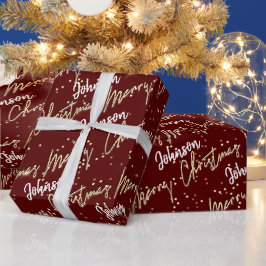 名前Burgundyからのメリークリスマスゴールデンスクリプト ラッピングペーパー