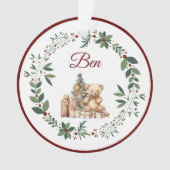 名前Burgundyかわいいテディクリスマスツリー オーナメント (正面)
