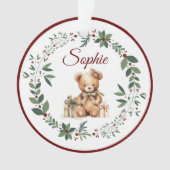 名前Burgundyかわいいテディクリスマスツリー オーナメント (正面)