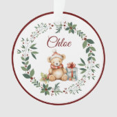 名前Burgundyかわいいテディクリスマスツリー オーナメント (正面)