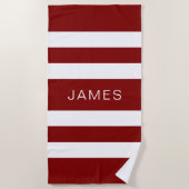 名前Burgundyモダンパタストライプのーン ビーチタオル (正面)