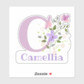 名前Camelliaプラスイニシャルとフローラデザイン シール (シート)