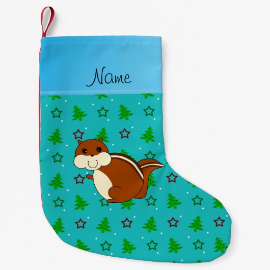 名前chipmunkターコイズクリスマスツリー スモールクリスマスストッキング (正面)