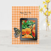 名前Day butterfly on electronic tablet カード (黄色い花)