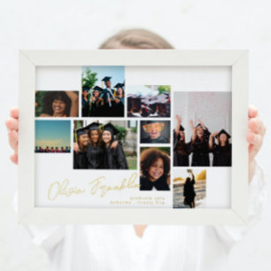 名前Editable 数々の Photo Grad Collage School金ゴールド 箔ポスター