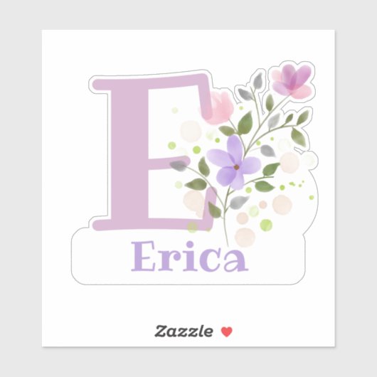 名前Ericaプラスイニシャルとフローラデザイン シール (シート)