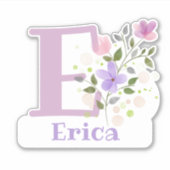 名前Ericaプラスイニシャルとフローラデザイン シール (正面)