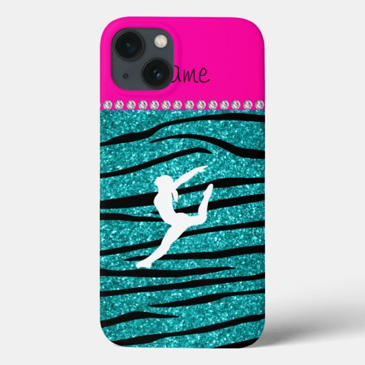名前gymnastターコイズグリッターゼブラストライプ Case-Mate iPhoneケース (裏面)